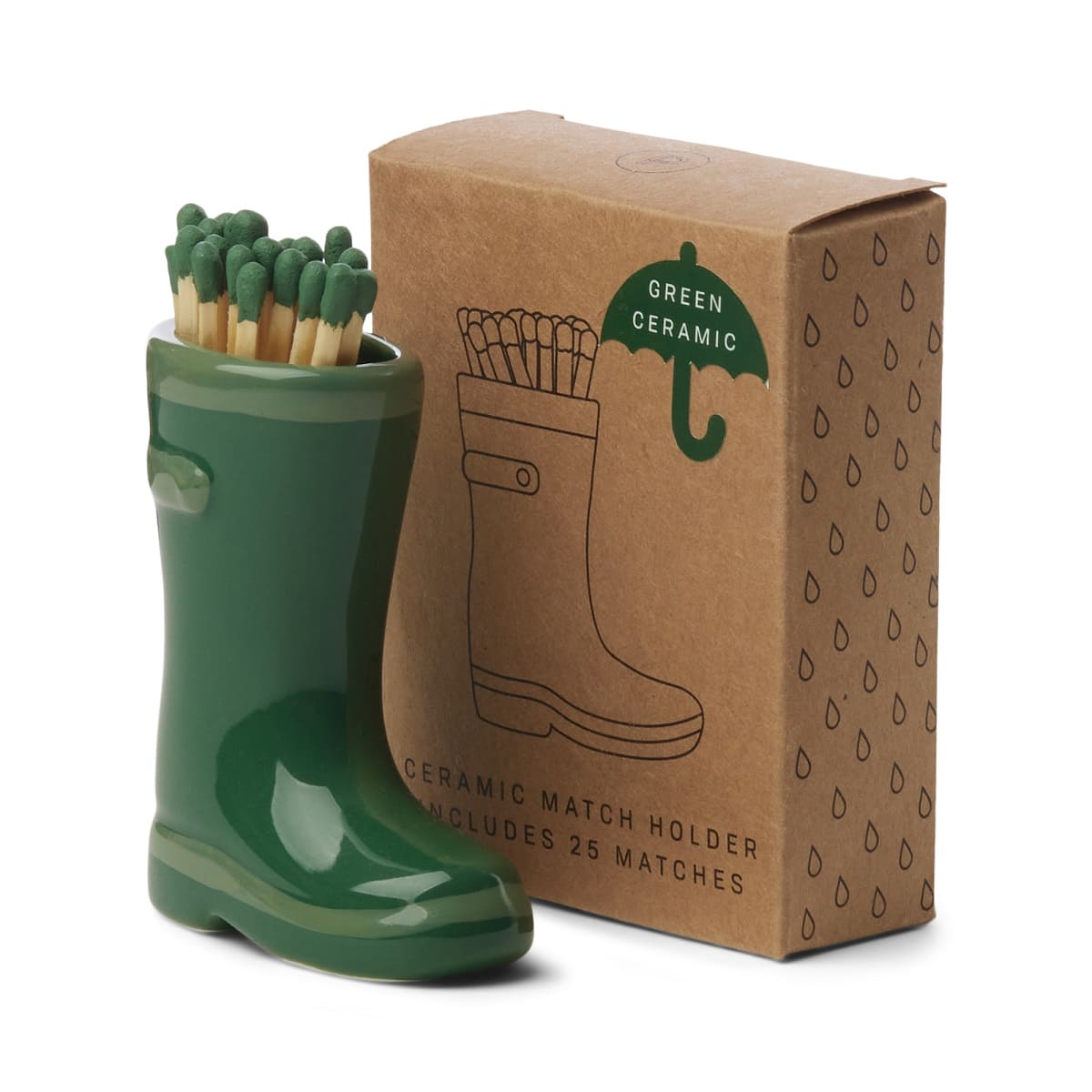 Paddywax 25 safety matches in ceramic Wellington boot 13cm