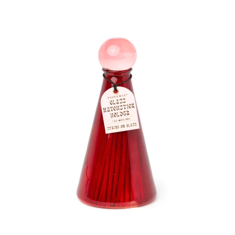 Paddywax 80 Red safety matches in glass holder